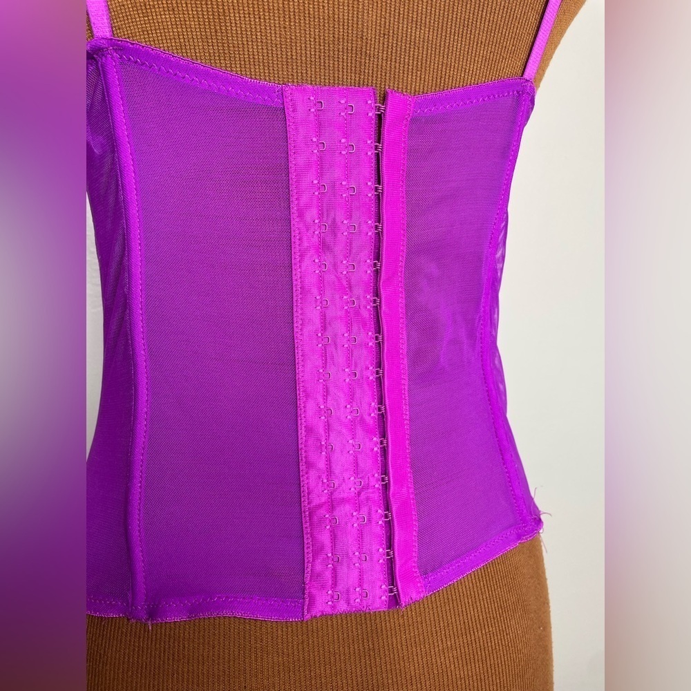 Dreamgirl Fuchsia Black Embroidery Corset Bustier Lingerie Underwire Top Sz 32 - Picture 3 of 7